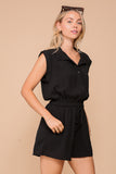 Black Lightweight Button Romper