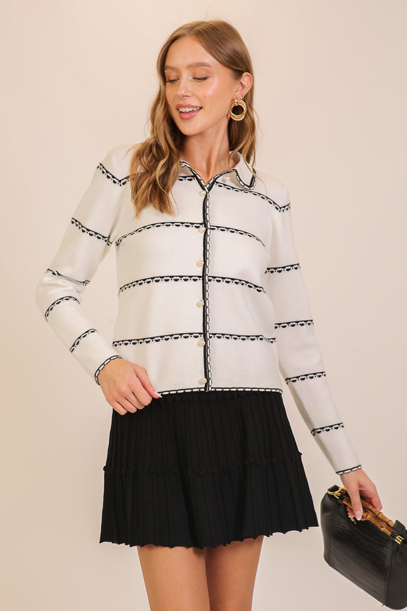 Black & Ivory Pearl Button Cardigan
