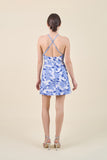 Blue Jacquard Cross Back Halter Dress