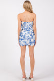 Blue & White Floral Strapless Mini Dress