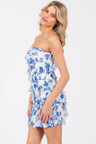 Blue & White Floral Strapless Mini Dress