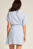 Blue & White Striped Collared Tie Dress