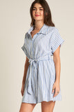 Blue & White Striped Collared Tie Dress