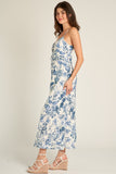 Ivory & Blue Tie Front Maxi Dress