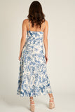 Ivory & Blue Tie Front Maxi Dress