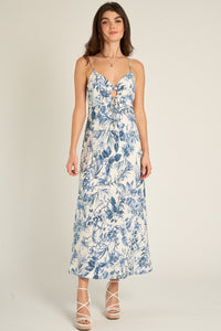 Ivory & Blue Tie Front Maxi Dress