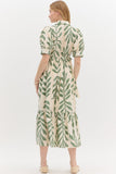 Botanical Green Scalloped Midi Dress