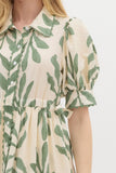 Botanical Green Scalloped Midi Dress