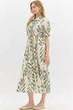 Botanical Green Scalloped Midi Dress