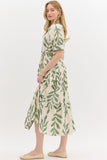 Botanical Green Scalloped Midi Dress