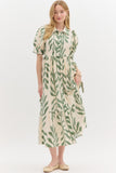 Botanical Green Scalloped Midi Dress