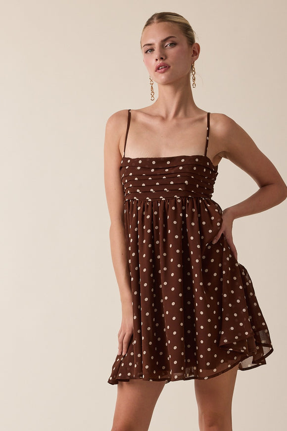 Brown Polka Dot Tie Back Dress