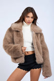 Brown Zip Up Faux Fur Coat