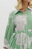 Mint Floral Scalloped Trim Button Dress