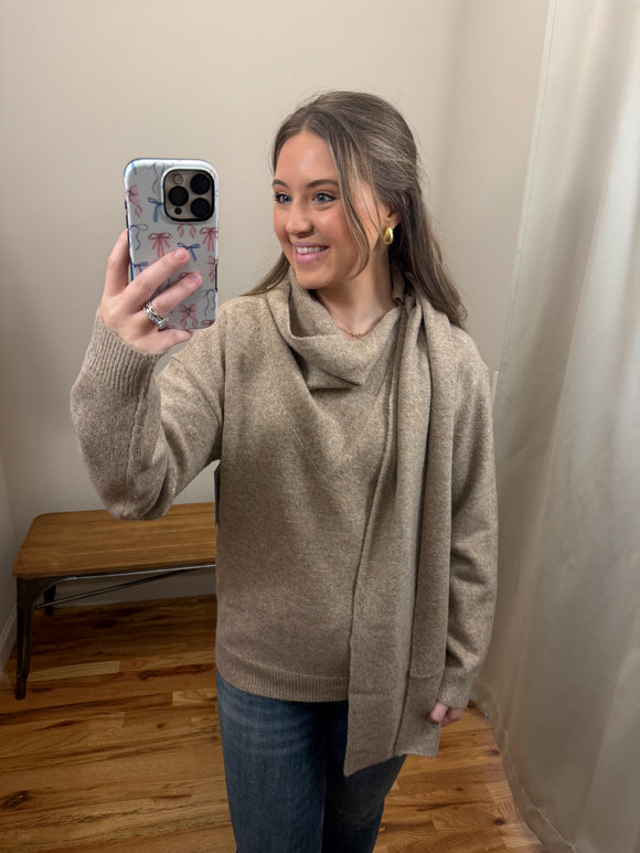Taupe Scarf Sweater Top