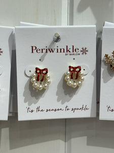 Earrings - Pearl Wreath W/ Red Bow