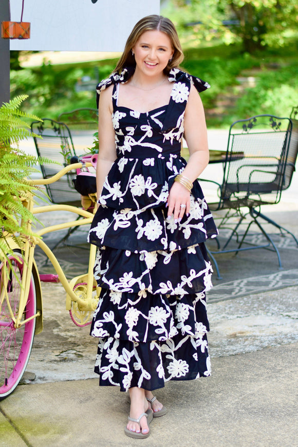 Black & White Floral Embroidered Maxi