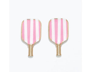 Earrings - Pink + White Stripe Paddle