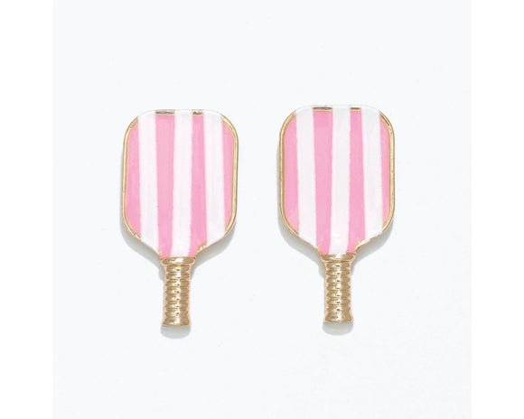 Earrings - Pink + White Stripe Paddle
