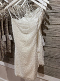 White Beaded Cowl Neck Mini Dress