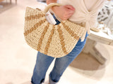 Two Tone Rattan Round Handle Bag