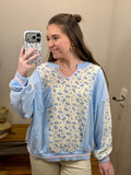 Blue Multi Floral Pocket Long Sleeve