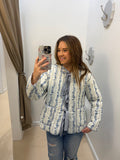 Blue Floral Bow Front Quilted Jacket