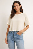 Cream Short Sleeve Raw Edge Top