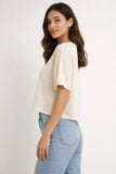 Cream Short Sleeve Raw Edge Top