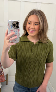 Soft Olive Button Collared Top