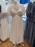White Twist Front Puff Sleeve Midi
