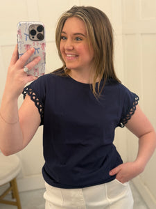 Navy Lace Sleeve Top