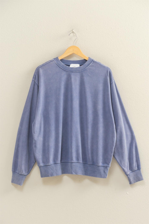 Dusty Blue Ribbed Hem Sweatshirt