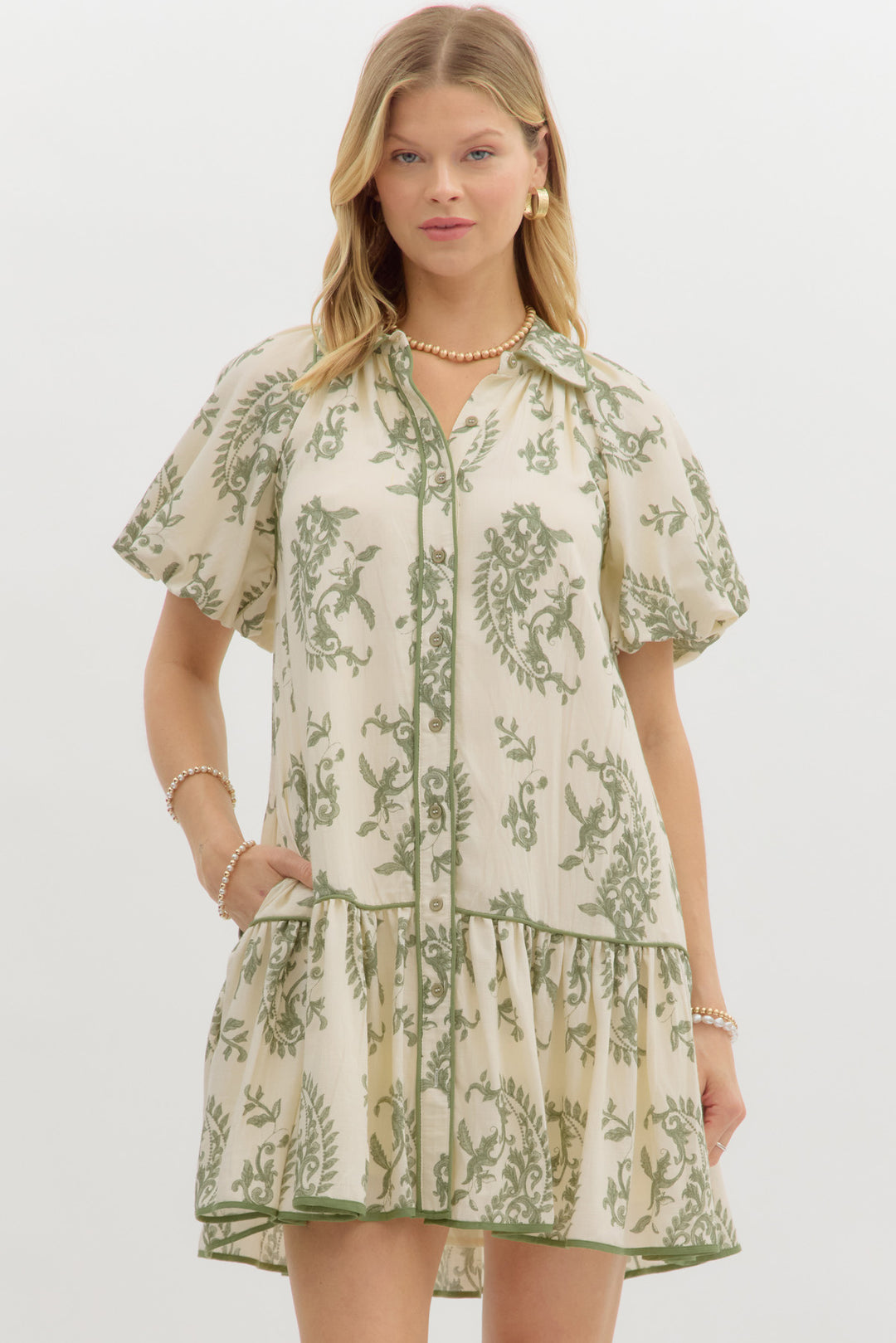 Olive Green Pattern Peter Pan Collar Dress Fashion Cupcake Olive Green Pattern Peter Pan Collar Dress Fashion Cupcake