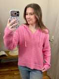Hot Pink Crochet Drawstring Hoodie