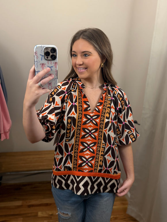 Brown & Mustard Pattern Top
