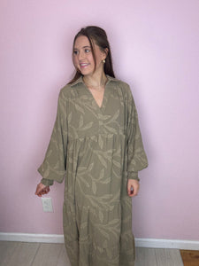 Taupe Jacquard Tiered Midi Dress