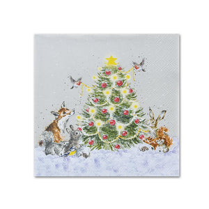 Oh Christmas Tree Woodland Animals Napkin- Cocktail size