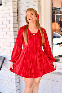 Red Velvet Tie Neck Dress