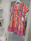 Coral & Purple Smoked Front Ric Rac Dress