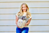 Navy Striped Sleeveless Mock Neck Sweater