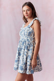 Blue Floral Print Denim Dress