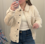 Ivory Button Front Furry Jacket