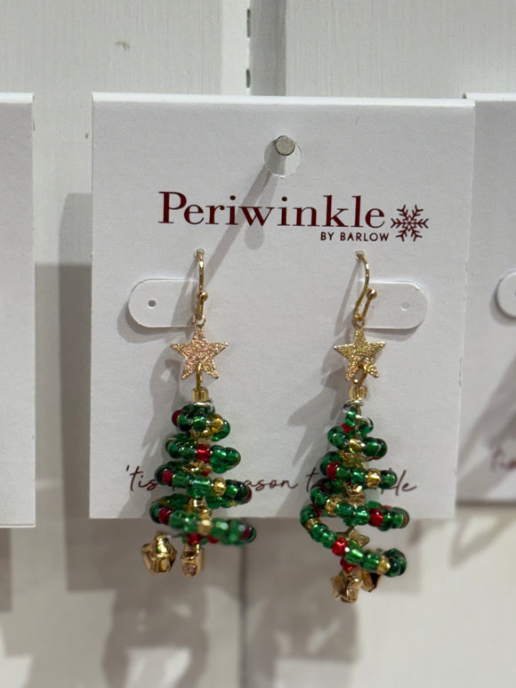 Earrings - Bead Xmas Tree W/ Bell + Star