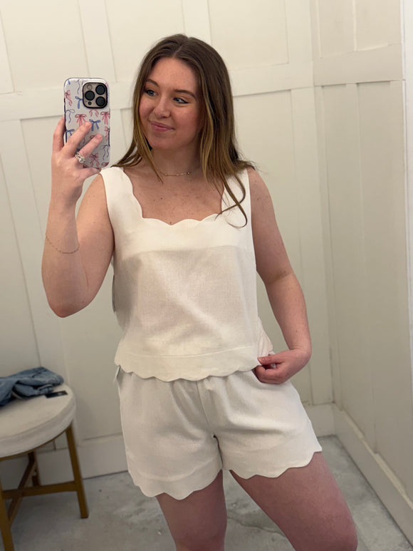 Ivory Scalloped Tank & Short Set