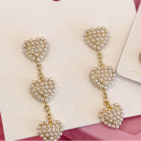 Pearl Heart Dangle Earrings