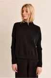 Black Stand Up Neck Ribbed Sweater