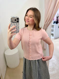 Pink Scalloped Short Sleeve Cardigan