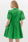 Green & White Contrast Binding Dress