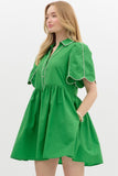 Green & White Contrast Binding Dress